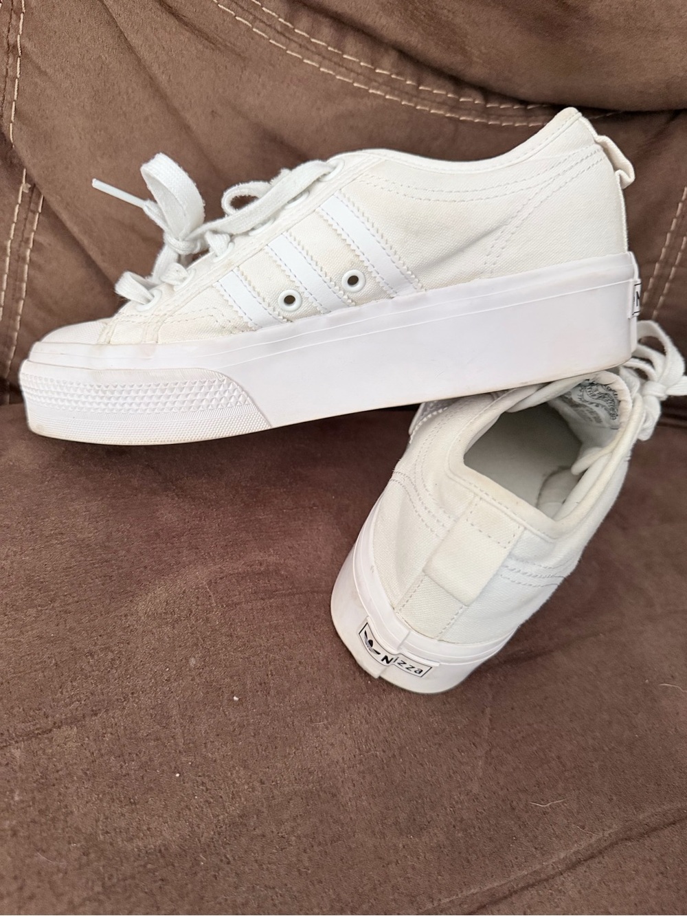 All white addidas platform size 7
